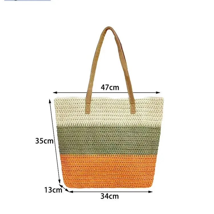 Three-Color Stripes Contrast Handmade Shoulder Bag