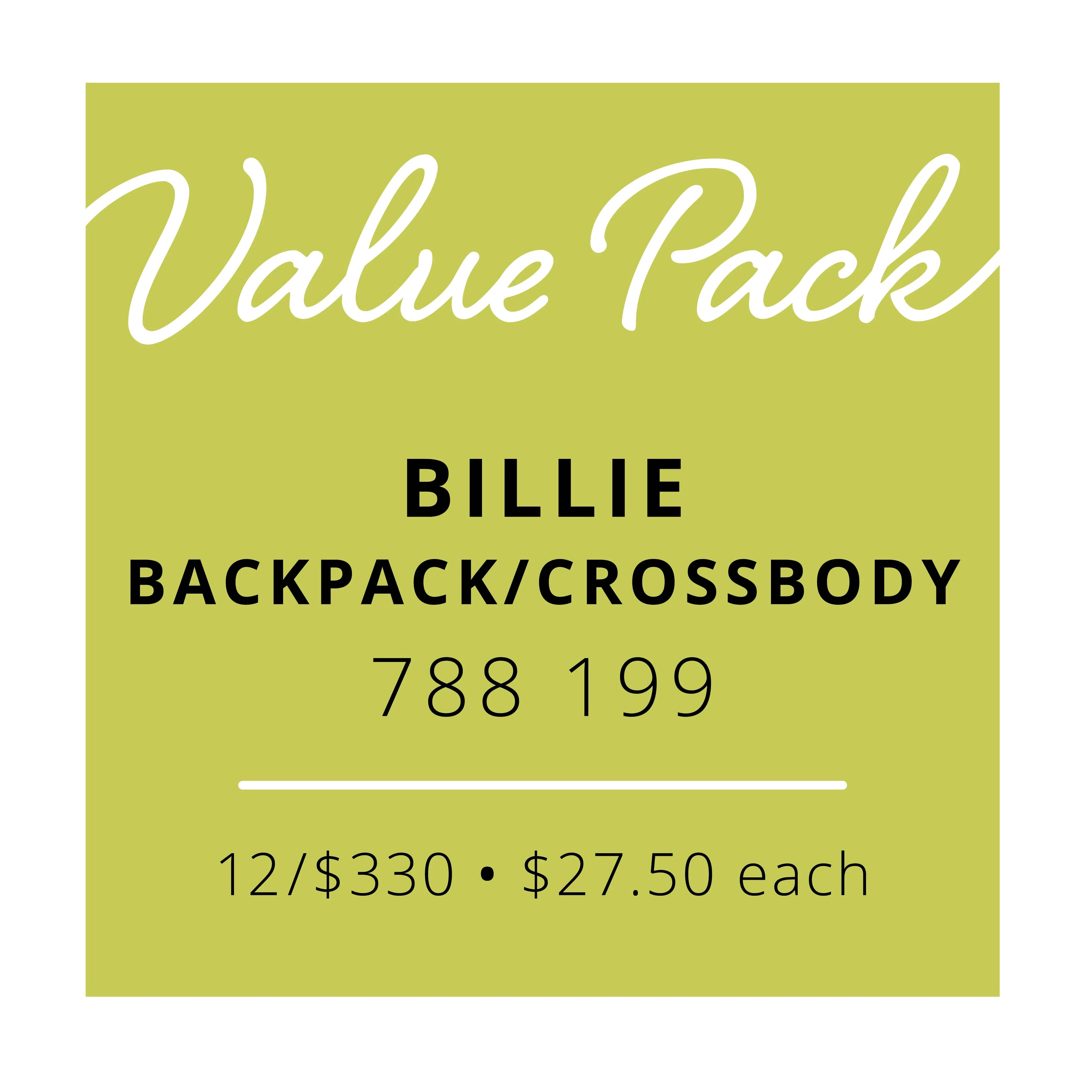 Value Pack Billie Backpack/Crossbody | 12/$330 (Wholesale Only)