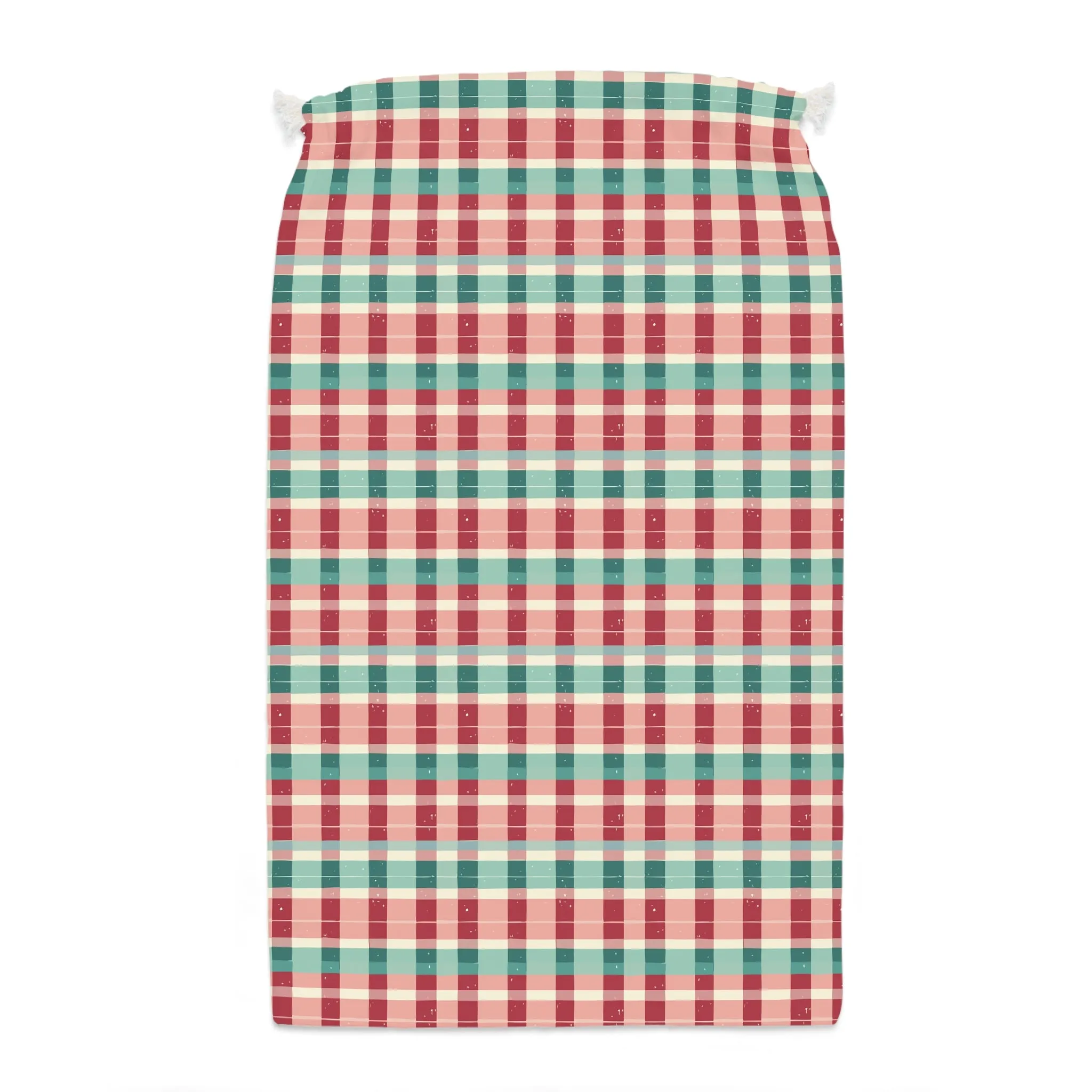 Vampire Art Christmas Tartan in Red & Green with Pale Pink and Snow-effect Grunge Finish Santa Presents Bag Sack