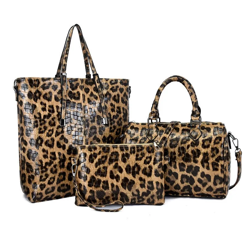 Vedazzling Retro 2022 New Leopard Print Three-Piece Shoulder Bag