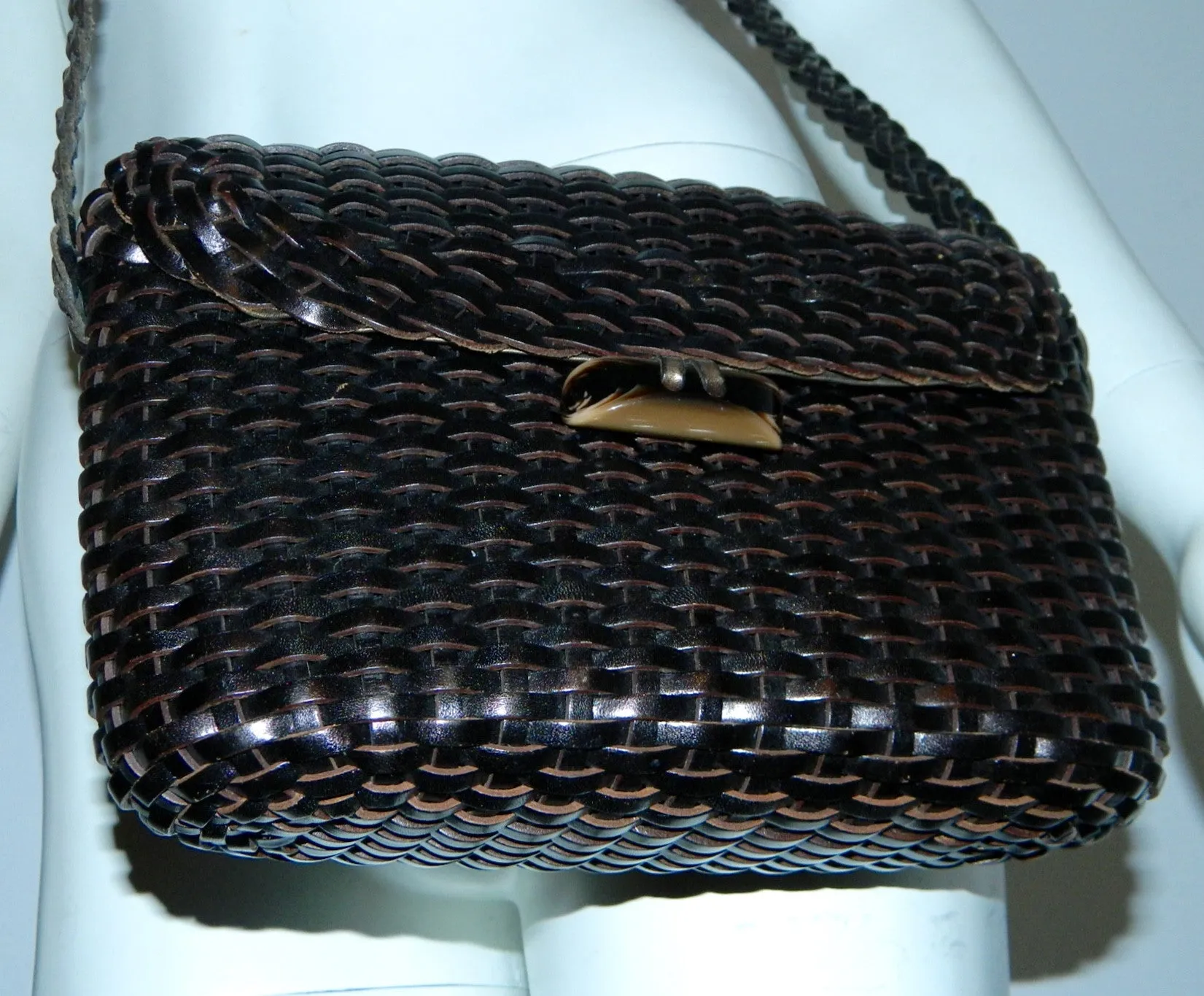 vintage 1980s woven leather bag Walter Katten 80s brown cross- body purse